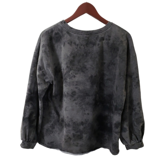 Hayden Smiley Face Print Washed Gray Long Sleeve Knit Top Sweatshirt Small - Picture 6 of 10